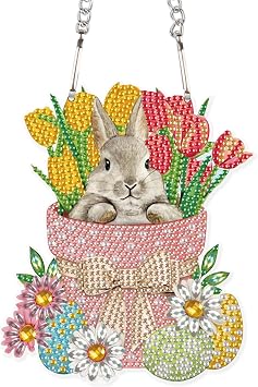5D Rabbit Diamond Art Suncatcher Hanging Kit, DIY Crystal Diamond Painting Pendant Wall Window Door Decor, Handmade Animal Rhinestone Art Ornament Craft for Home, Garden, Easter or Birthday Gifts