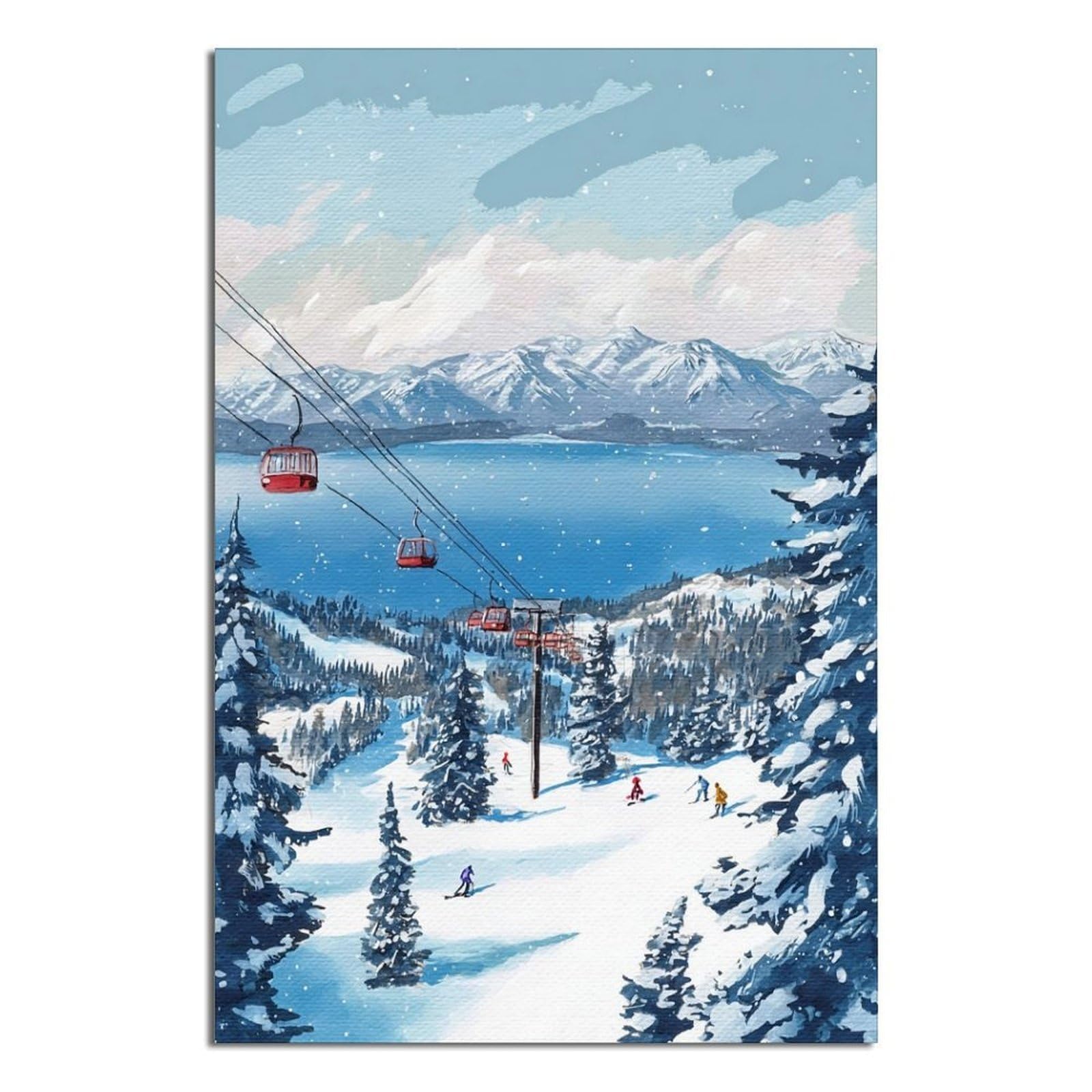 iPuzou Heavenly Mountain Ski Posters 24x36inch(60x90cm) Vintage Watercolor Canvas Art