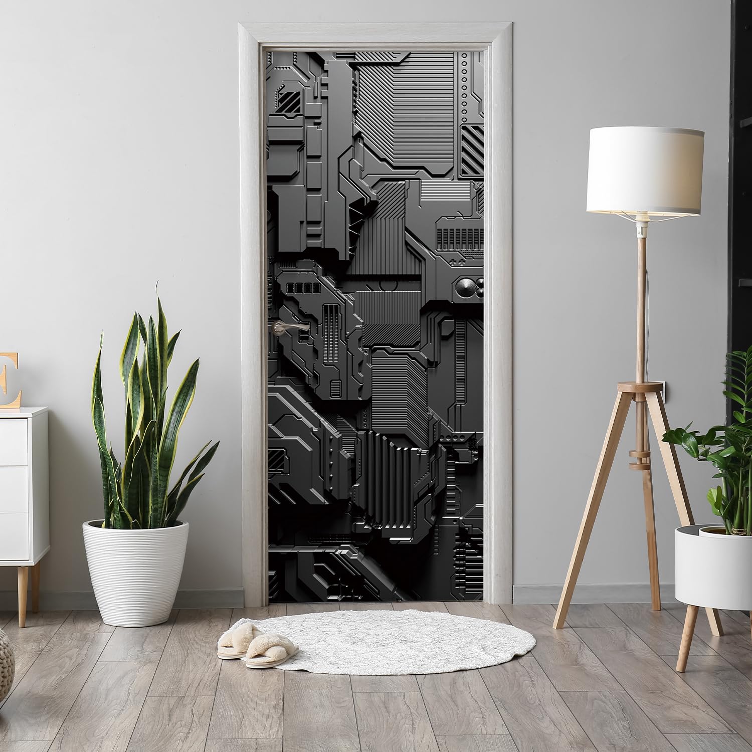 Alwayspon 200x76cm Scientific Metal Self-Adhesive Door Mural Sticker, Vinyl Peel and Stick Door Wraps, Waterproof Removable Door Poster Decals for Bedroom Home Wall Decoration