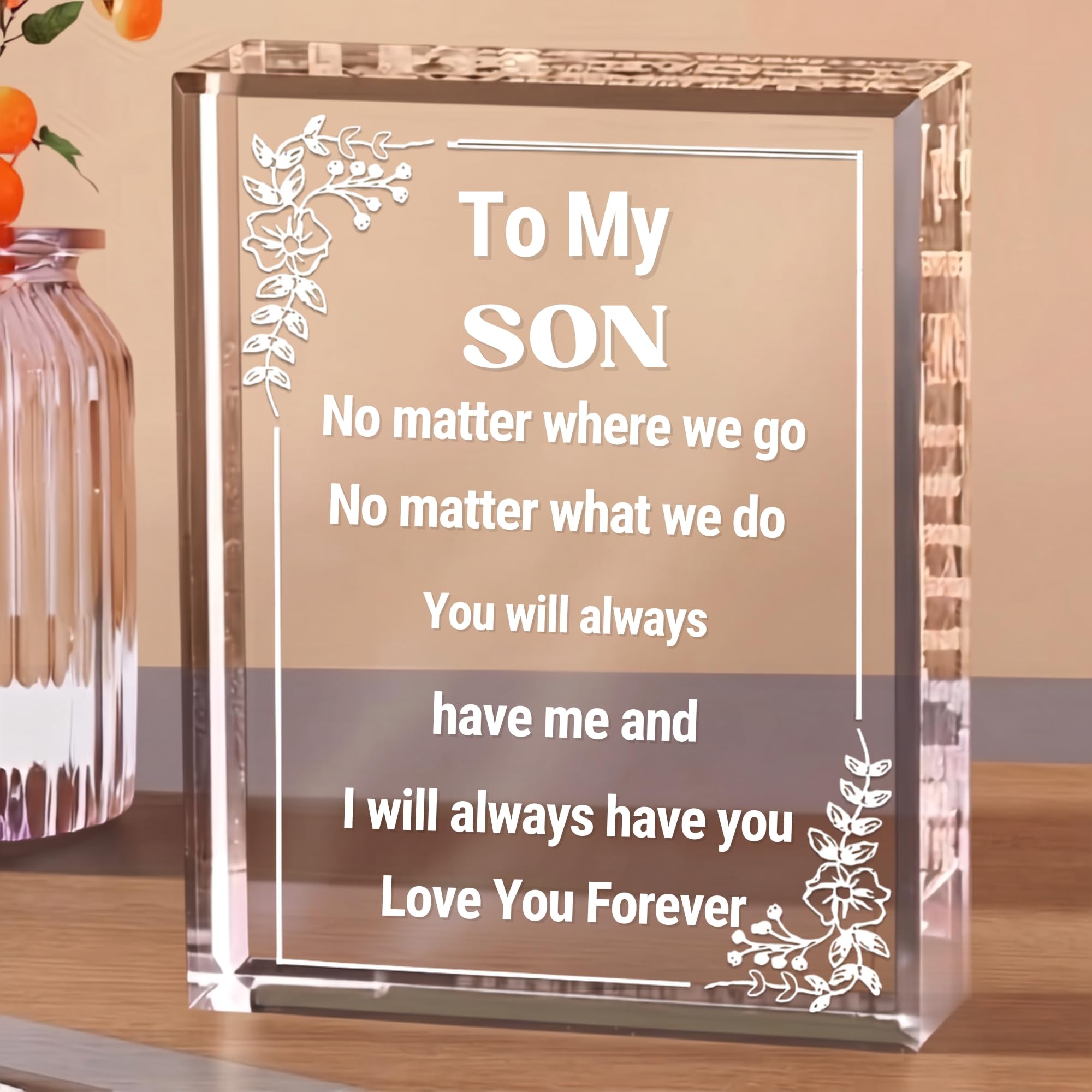 DIGI ARTS Personalized Engraved Keepsake for Friends, Brother, Tabletop Decoration, Graduation, Birthday, Farewell, Office Desk Sign, Acrylic Plaque 11x14, 12mm Thick Clear Block Gift (SON)-image-16