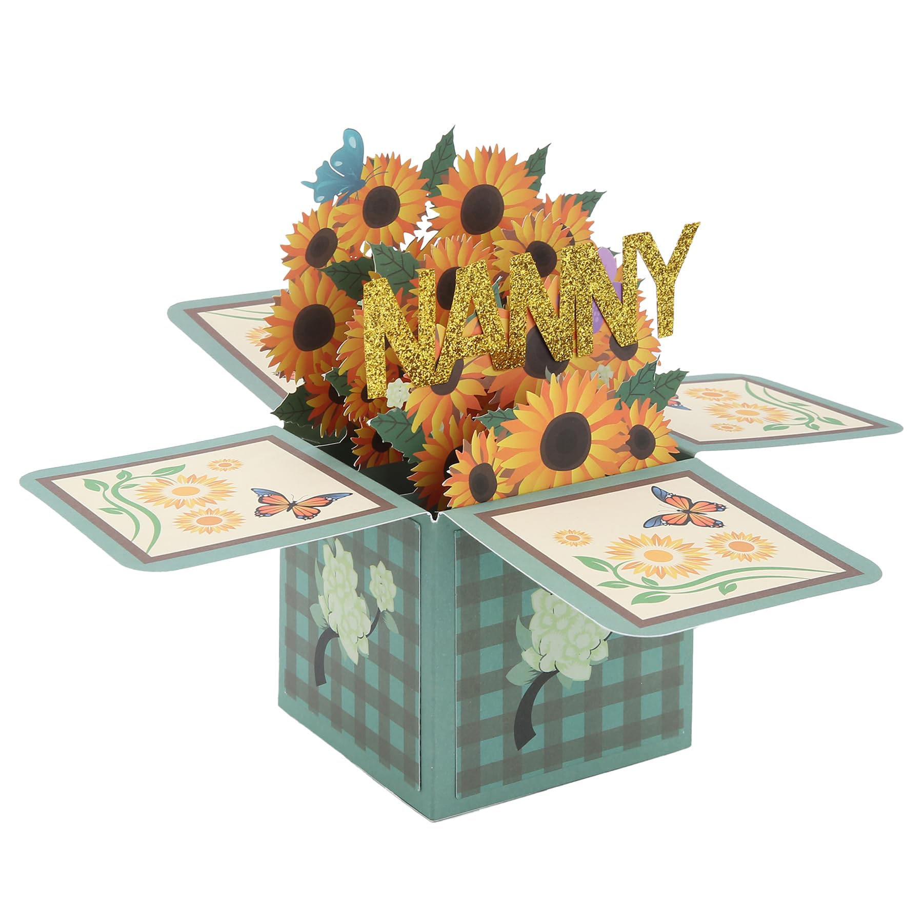 Wasise Nanny Birthday Card - 3D Pop-Up Nanny Birthday Card, Elegant Floral Design with NANNY in Gold Includes Envelope and Message Cards, Cute Birthdays Cards for Nan from Grandson Granddaughter (C)