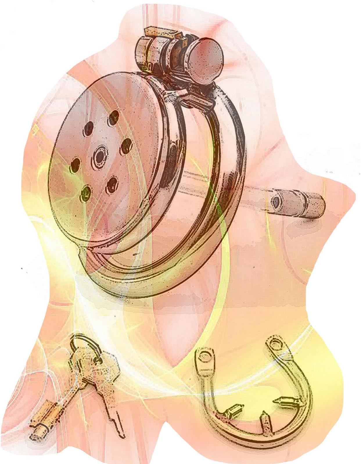 Stainless Steel Flat Cage with Small Rod and Anti-Off Ring, Special Flat Device for Men Cross-Dressing - USHA09a (Silicone Rod, 50mm Ring)