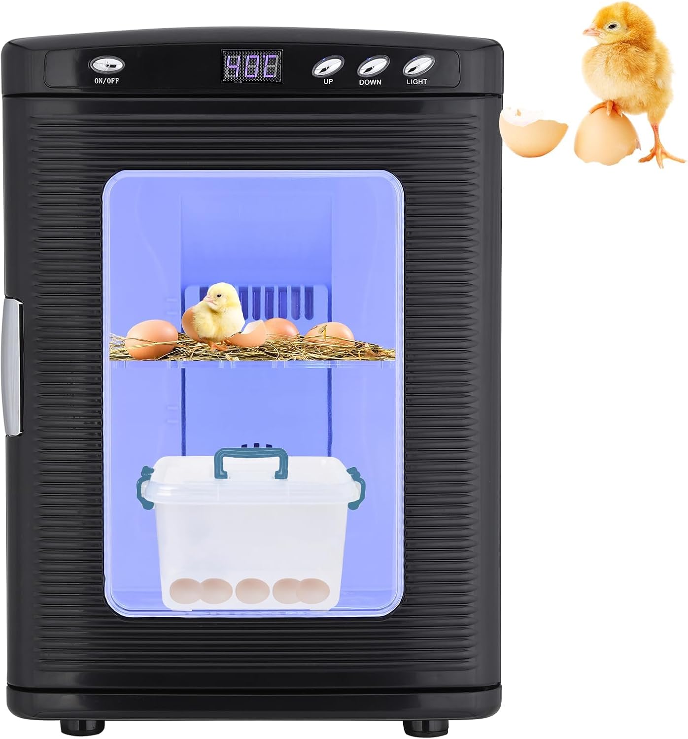 25L Reptile Incubators for Hatching Eggs, Digital Science Lab Incubator,Cooling and Heating 10-60°C, 12VAC/110VDC Dual-Power Small Portable Incubator for Laboratory, Home, Vehicle, Black