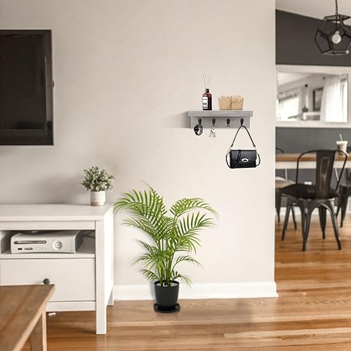 Miniatura 10 de Soporte rústico para llaves de pared, estante de pared de granja con 4 ganchos, soportes para llaves montados en la pared, organizador de correo de