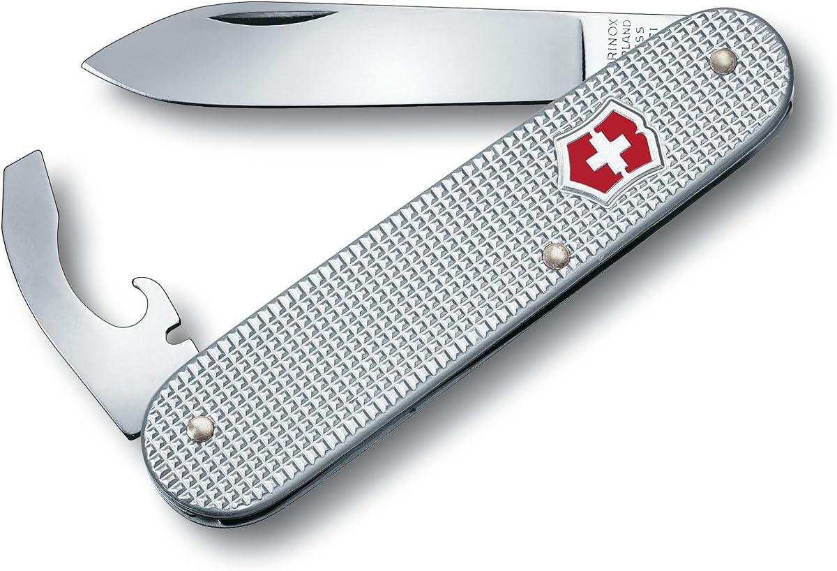 Bantam Alox Swiss Army, 5 Function Pocket Knife, Silver | Swiss made EDC tool features a large blade, screwdriver, and bottle opener with slim, durable high-grade Alox scales