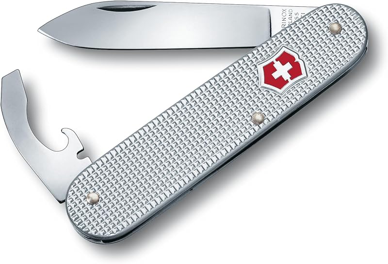 Bantam Alox Swiss Army, 5 Function Pocket Knife, Silver | Swiss made EDC tool features a large blade, screwdriver, and bottle opener with slim, durable high-grade Alox scales