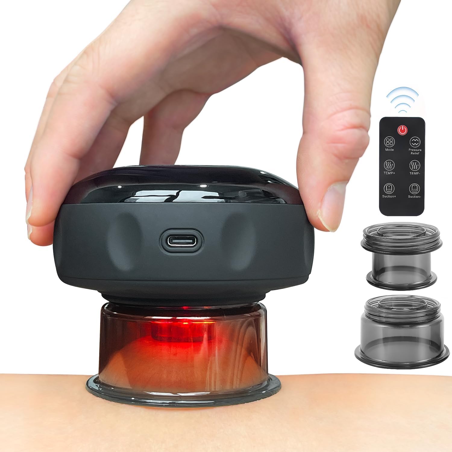 Becommend 5 in 1 Cupping Kit with Remote Control for Massage Therapy, 20 Level Electric Cupping Therapy Set with Red Light and 2 Replaceable Cups, Massager Device