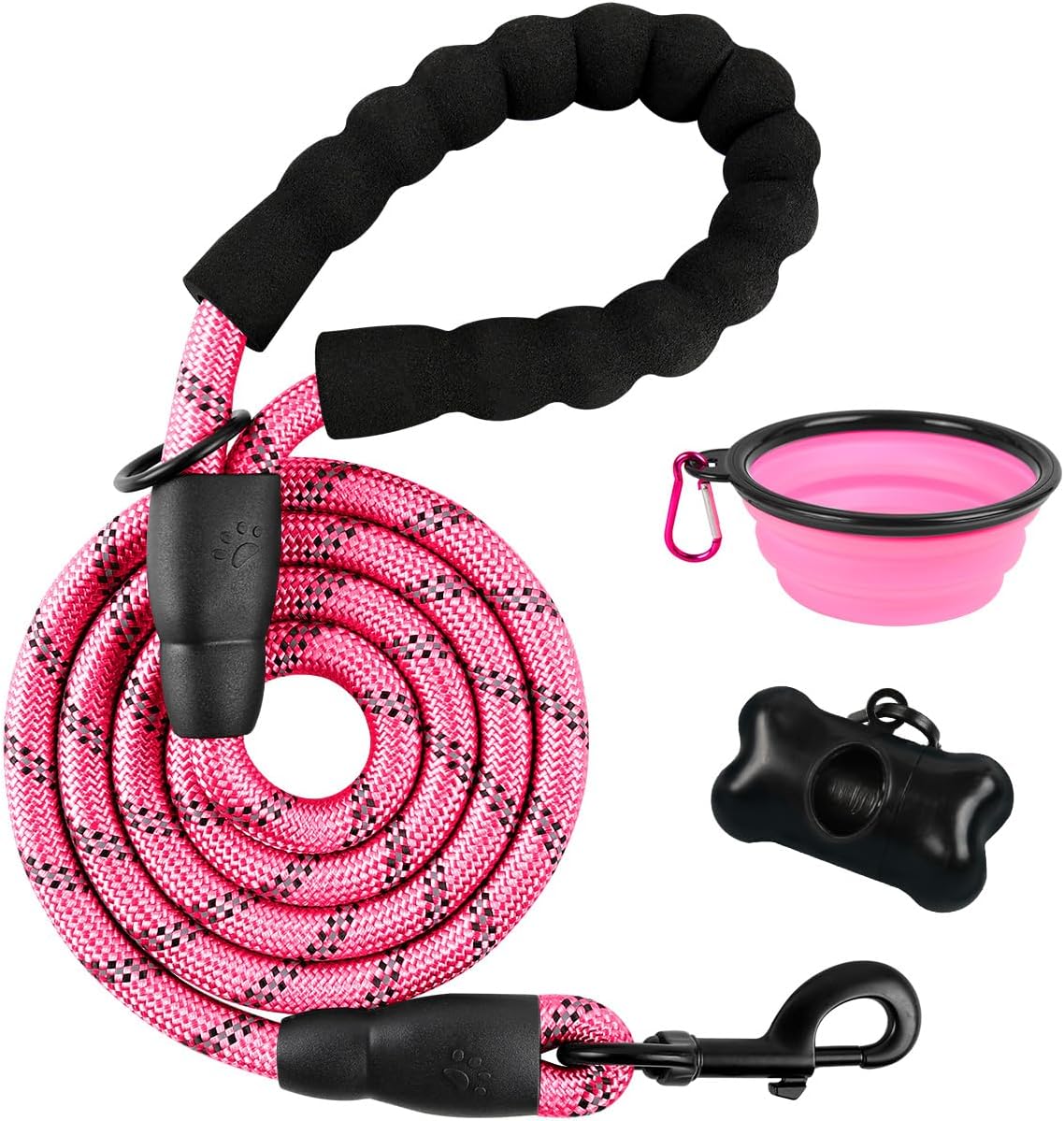 Dog Leashes for Large Dogs Heavy Duty Dog Leash 4/5/6 FT with Comfortable Padded Handle and Highly Reflective Threads for Medium Large Dogs Walking Training Running (5FT-1/2'',Pink)