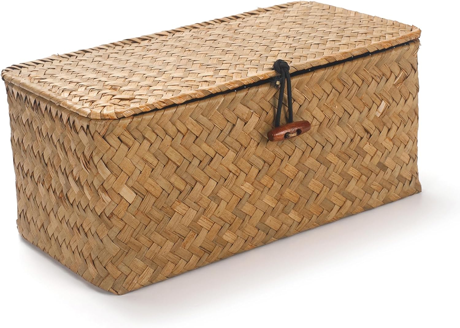 Rectangular Seagrass Storage Basket with Lid, Natural, Set of 2 (M+S) | Handwoven Home Organizer