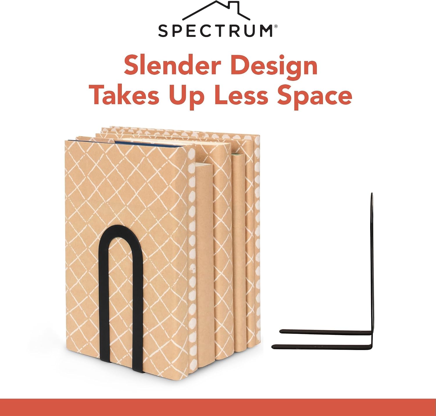 Spectrum Elements Small Modern Bookends Decorative Bookshelf Organizer for Heavy & Light Books Records & More, Modern Metal Bookends with Minimalist Design Book Holder Organization, Black