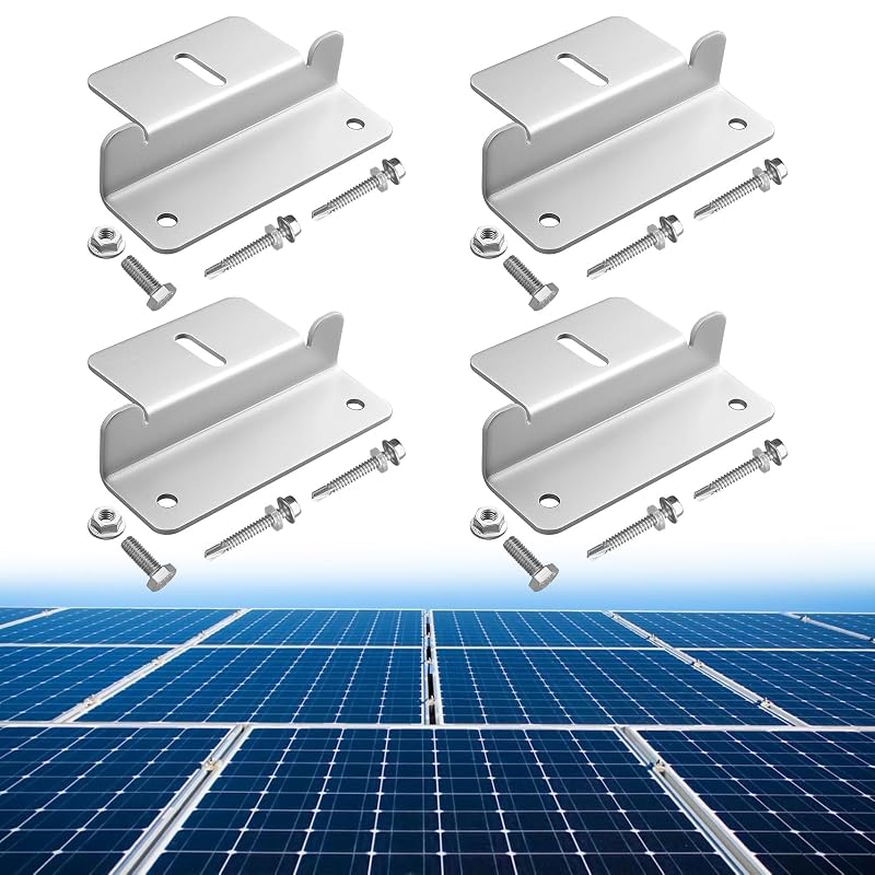 Kit de Suportes Z para Fixação de Painel Solar Anbte em Alumínio com Parafusos de Aço Inoxidável, Prateado, 4 peças