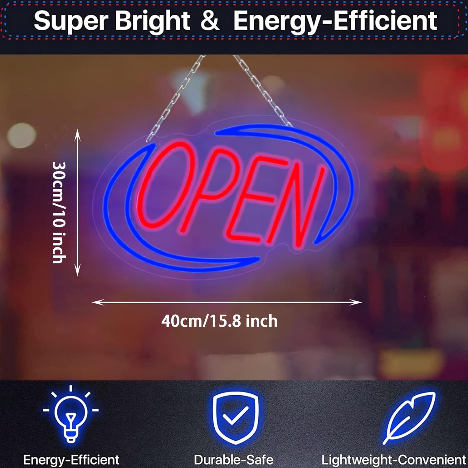 Open Sign, Business Neon Sign, LED Open Sign Display Screen 16" x 10", Neon Signs for Wall Decor, Perfect for Shop Windows Glass Doors Pubs Coffee Shops Florists - Image 3