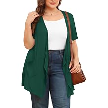TIANZHU Sheer Cardigan Lightweight Open Drape Front Short Sleeve Dressy Cardigan Fall Sweater XL Dark Green