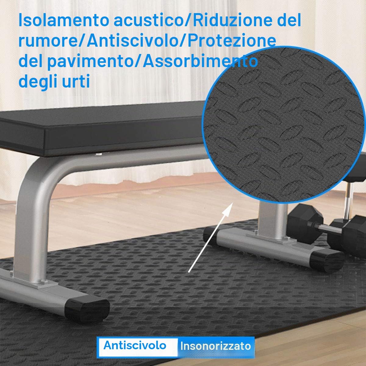 Tappetino Insonorizzante per Tapis Roulant, Ciclette, Rowers, Cross Trainers e Altre Fitness Attrezzature da Palestra, Tappeto Antiscivolo Anti Vibrazioni Protezione del Pavimento 175×80 cm