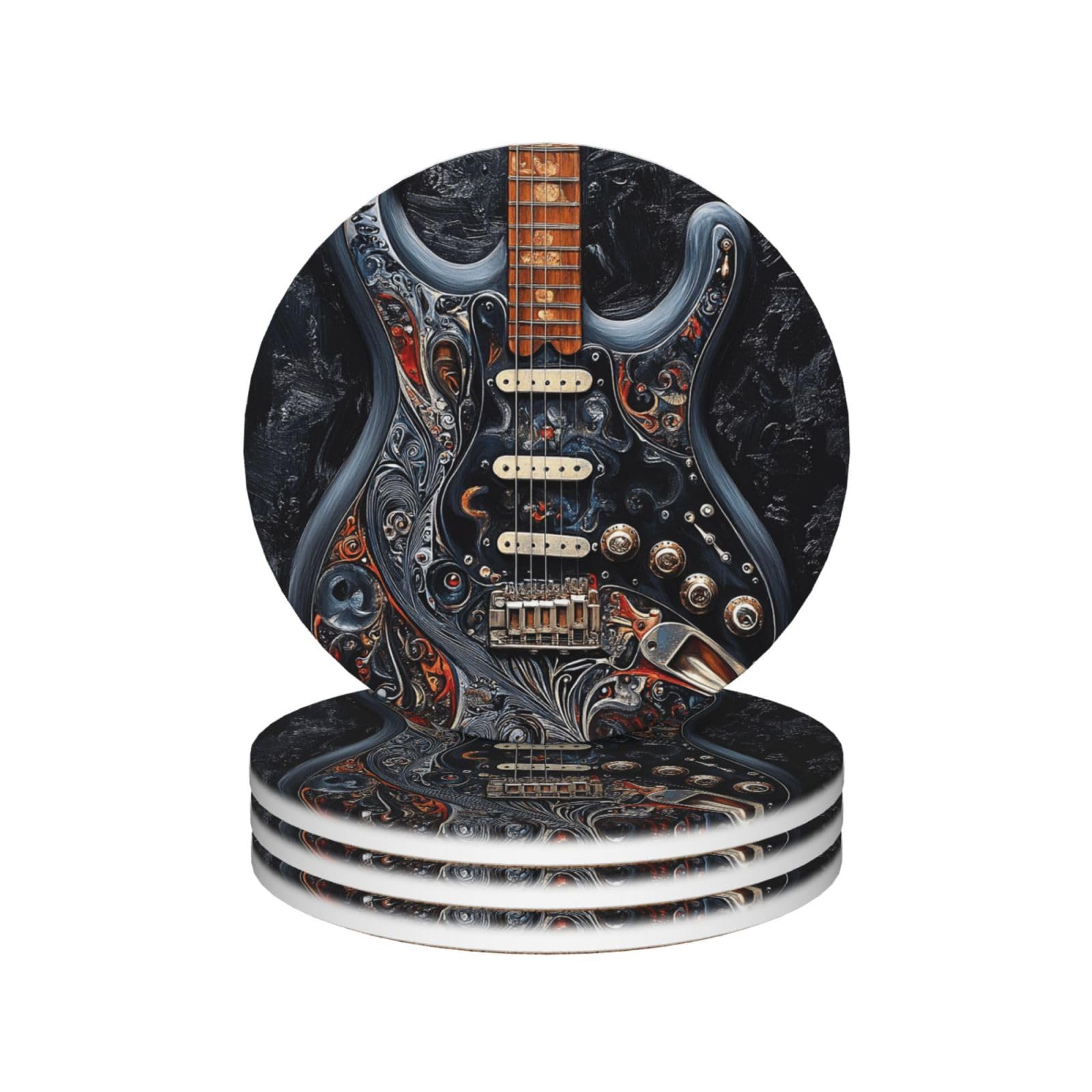 Drink Coasters Set of 4 Coffee Ceramic Coaster Black Guitar Coasters for Drinks Coffee Cup Mat Heat Resistant Tabletop Protection Coaster Desk Accessorie Home Decorative