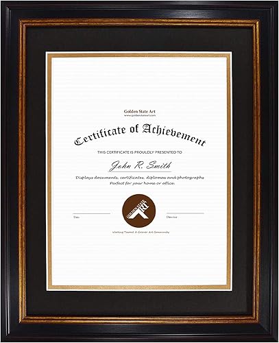 Miniatura 9 de Golden State Art, Juego de 5 portarretratos de 11 x 14 pulgadas para diplomacertificado de 7 x 9, marco para colgar en la pared, color negro dorado