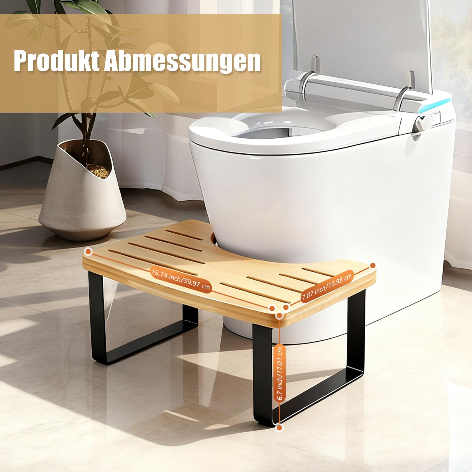 SgaSgabello per WC in legno per adulti, Alza Piedi Antiscivolo per Adulti in Stile Legno Naturale per una Posizione Accovacciata, Antiscivolo Allevia la Stitichezza, 39,97 x 19,98 x 17,01 cm