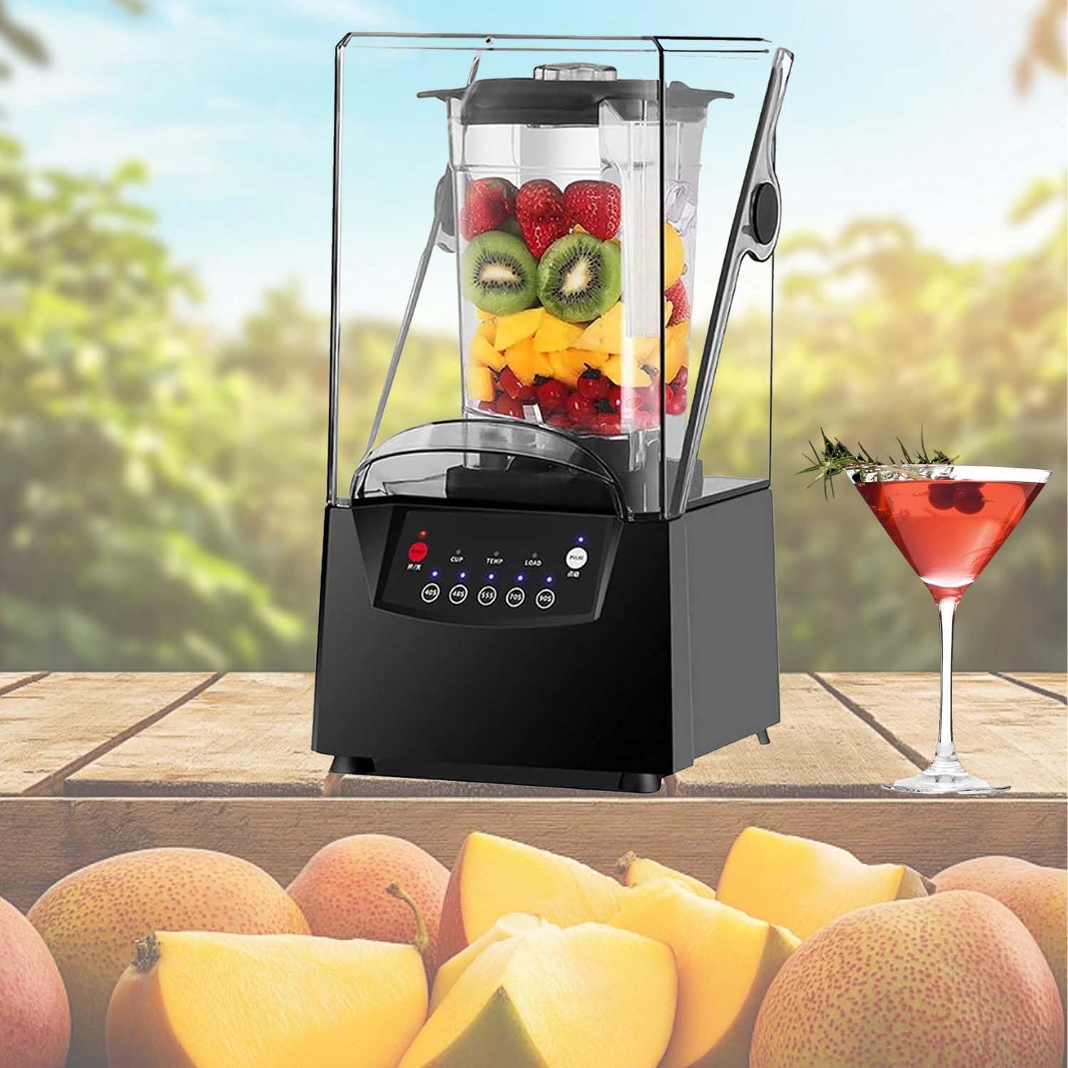 Cichy blender 2200 W – urządzenie komercyjne, profesjonalny młynek do smoothie, 2 l, samoczyszczący, 17000 obr./min, kruszenie orzechów i lodu, 5 programów, kompaktowy do małych kuchni