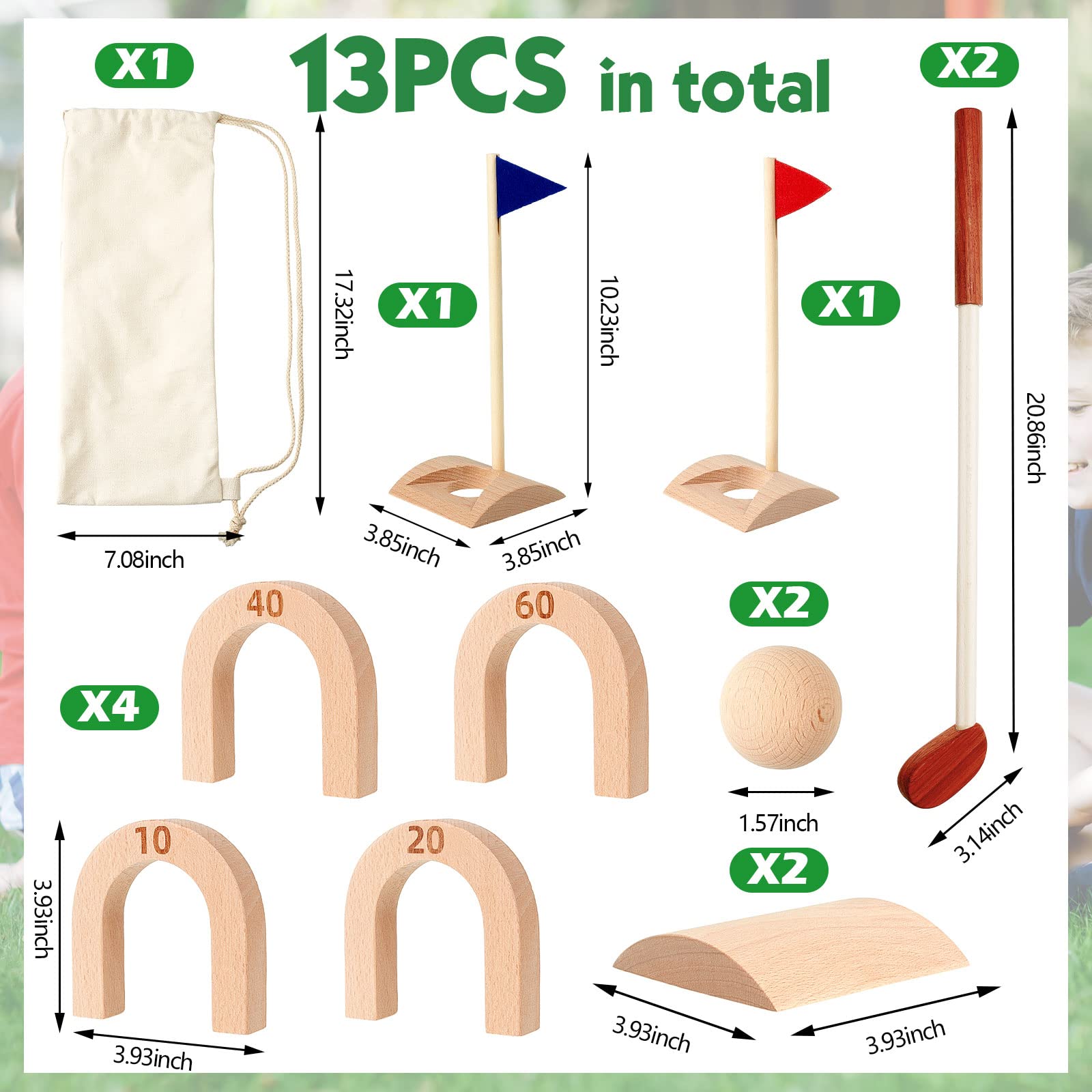 13 Pcs Kids Golf Set Mini Wooden Toddler Golf Set for Kids 312 Age