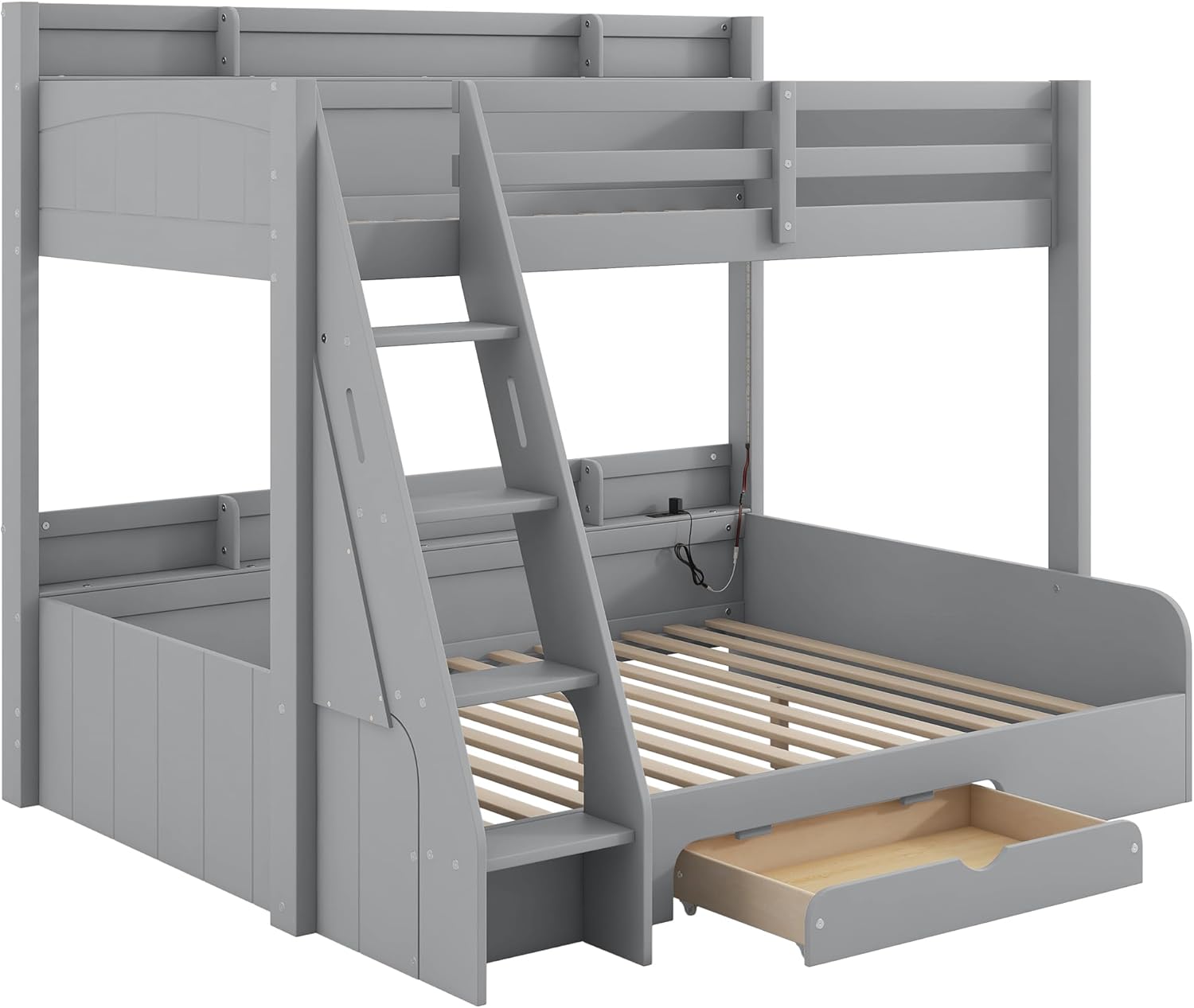 Polibi bunk bed with staircase and under-bed drawer pulled out