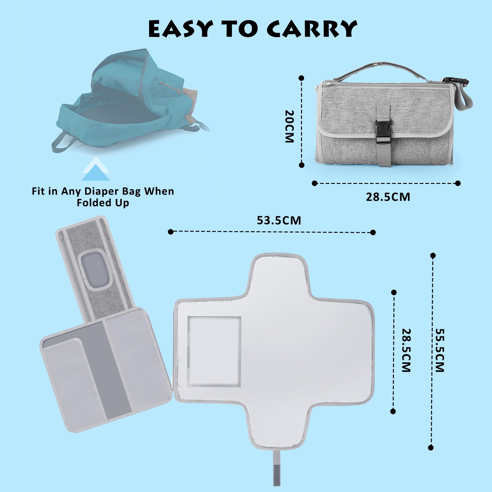 Romon Cambiador Para Viajes Portátil Plegable Gris Impermeable 0-3 Meses Desmontable Con Multiples Compartimentos Para Salidas Y Viajes