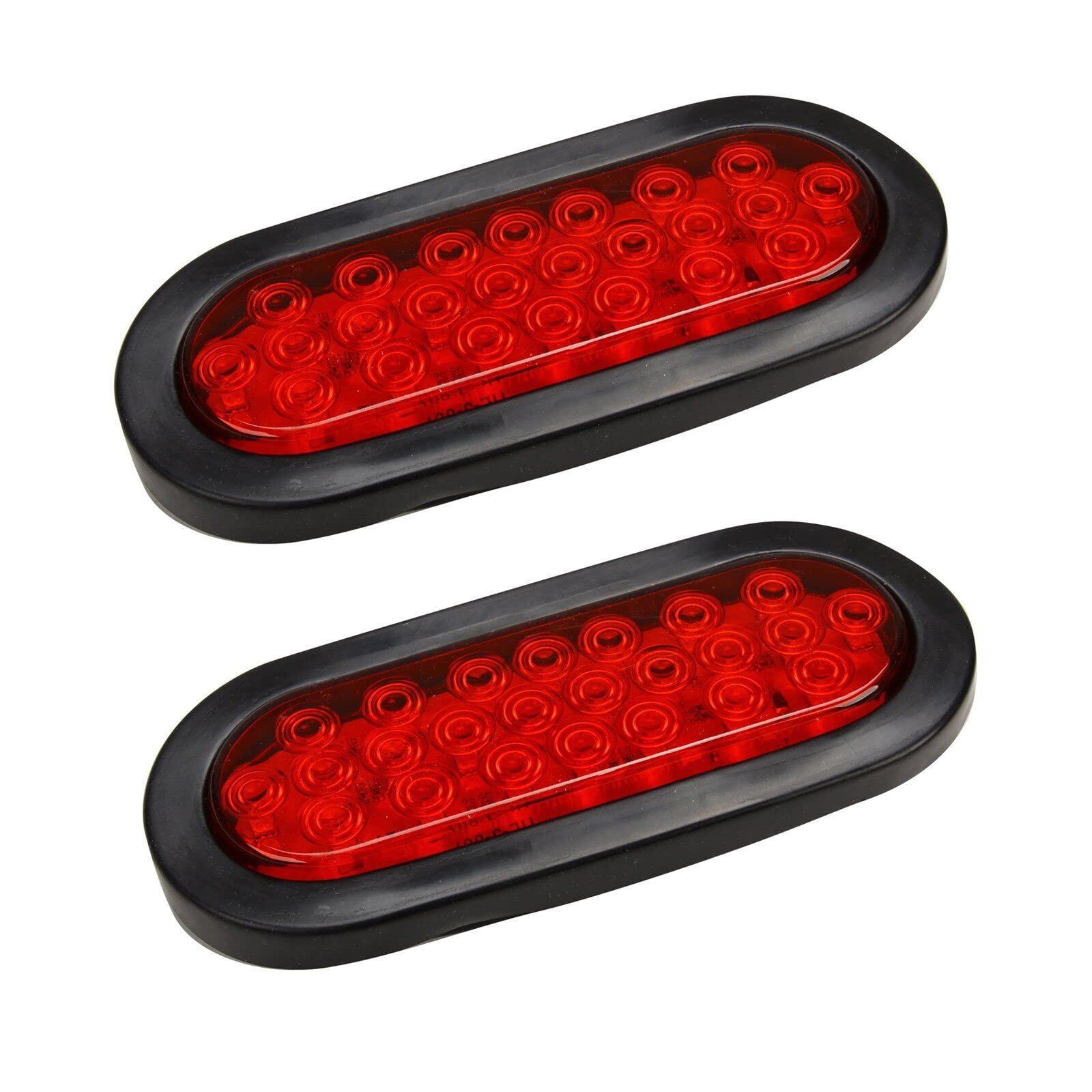 frperce 2 Pcs 6 Inch Red Oval Trailer Lights,24 LED Grommet Mount for Heavy Duty Trucks Cargo Utility Trailers,Stop Turn Tail Brake Light