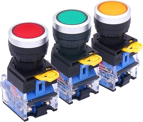 3 unids 0.866 in 10A 440V 1NO 1NC DPST Rojo Amarillo Verde Momentario Interruptor de Botón Pulsador Interruptores