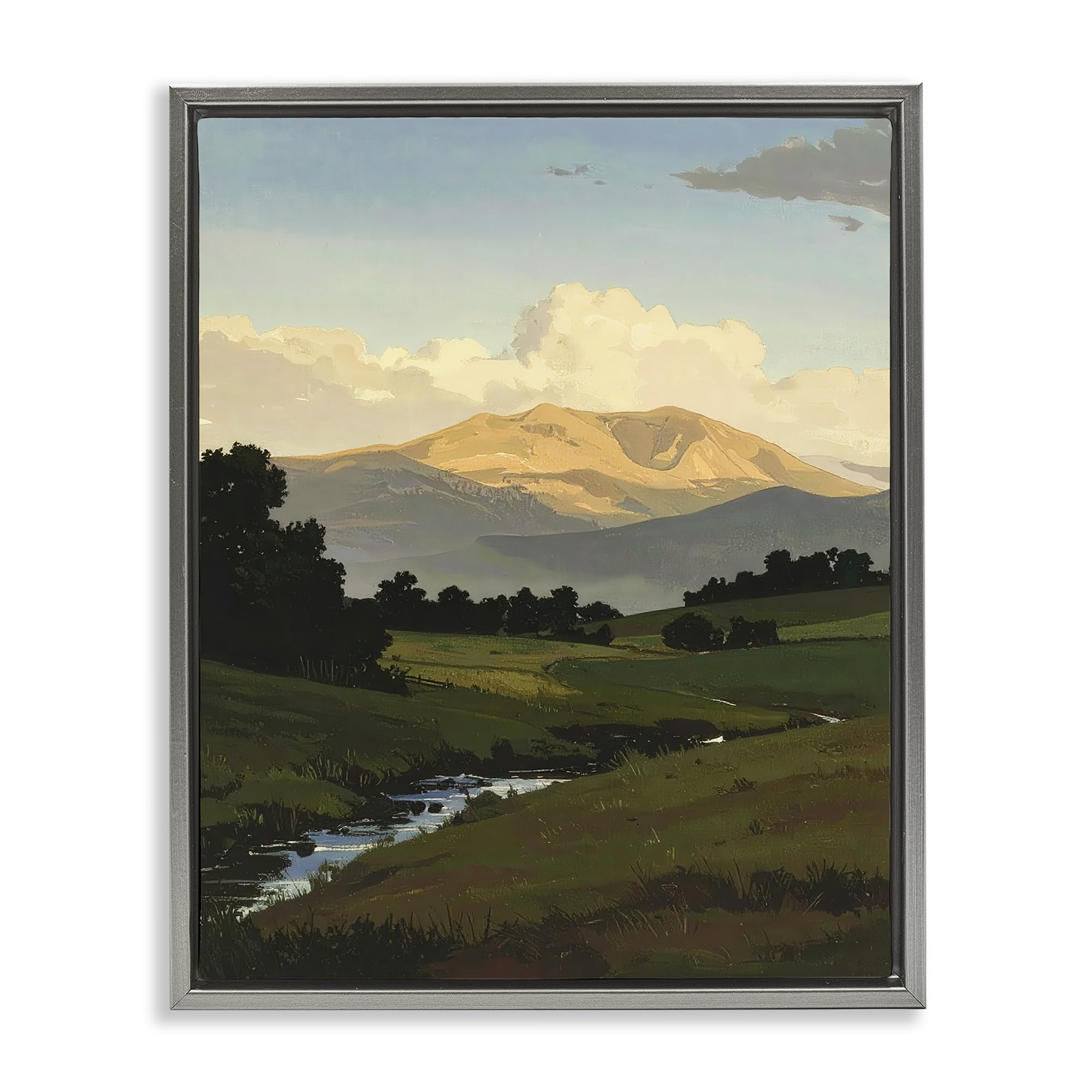 Stupell Industries Serene Mountain Valley Stream 'Across The Valley Nature', Floating Frame Canvas Art, Gray, 25 X 31 Inches, Easy To Hang And Sturdy, Made In Usa, By Alonza Saunders