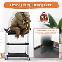 Vista 4 de Carros utilitarios con ruedas, carrito rodante de 3 niveles con ruedas, carrito de servicio de alimentos resistente de 510 libras con almohadilla