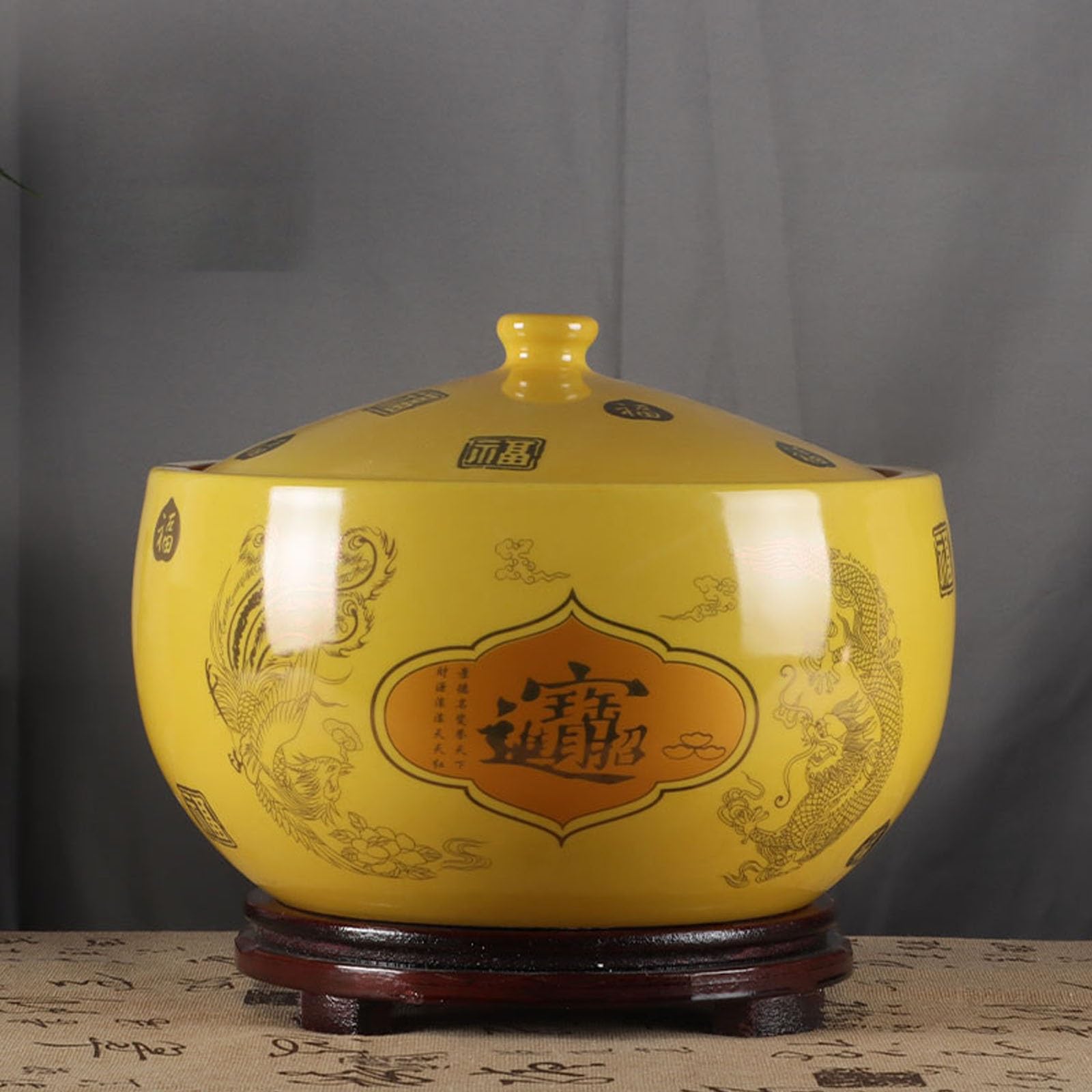 MESCXTY Ceramic Food Storage Containers With Lid Grain And Rice Container Traditional Chinese Style Jars Classic Dispensers Cylinder Lid(A,12.5kg)