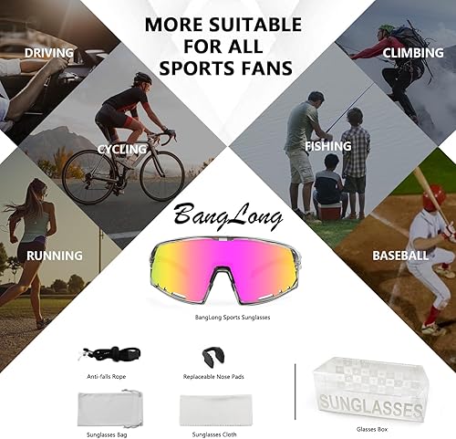 Miniatura 8 de BangLong Gafas de sol deportivas para ciclismo, protección UV400, para pesca, conducción, correr, béisbol, para hombres y mujeres