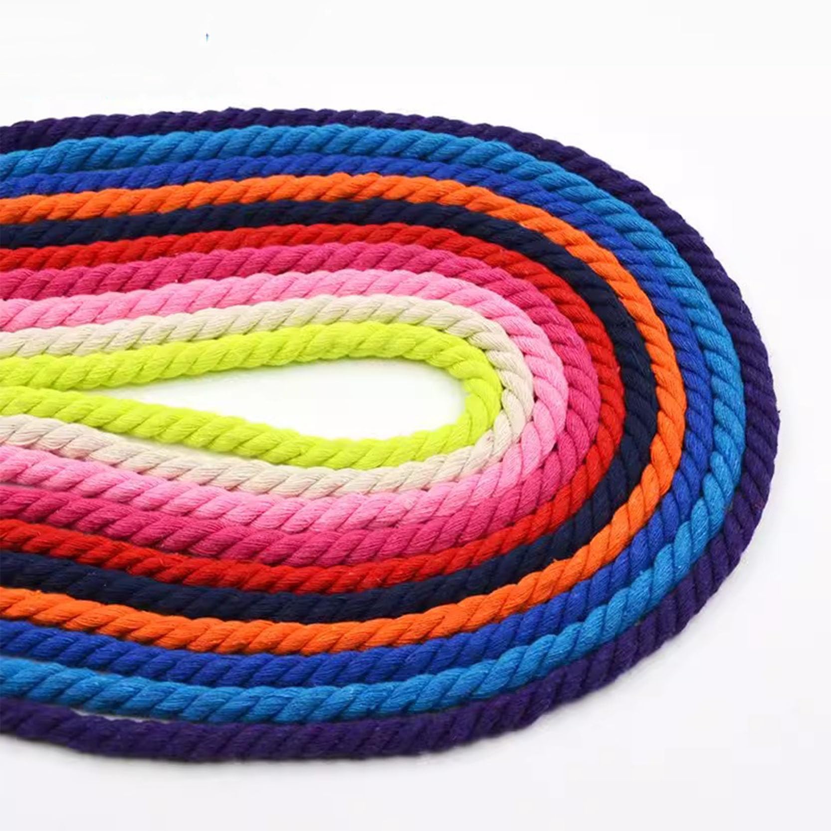 Cuerda de macramé de 8 mm, cuerda de algodón natural colorida, cuerda de macramé de 3 hebras trenzadas, suaves y gruesas, cuerda de 15 m/30 m, cuerda de cubierta para decoraciones de