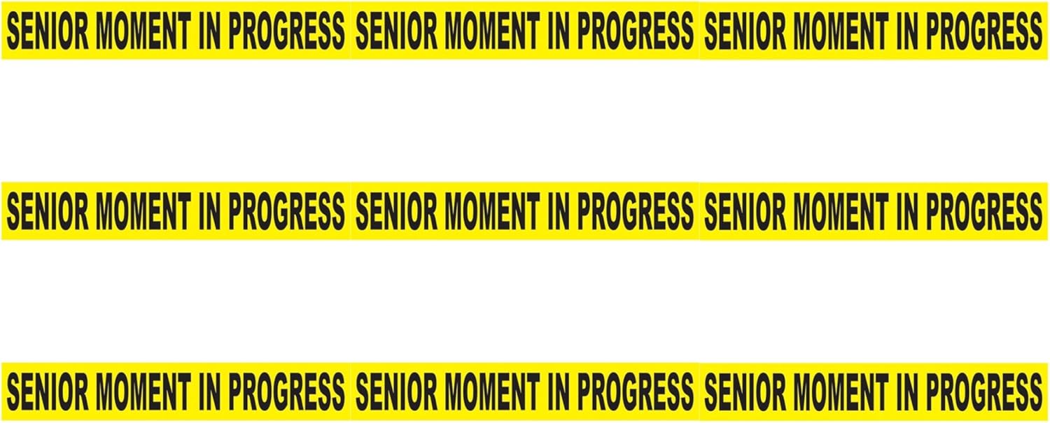 Beistle Senior Moment in Progress Party Tape – 3 Pack, Funny Warning Barrier Caution Tape Decoration, Yellow & Black Novelty Banner, Over-The-Hill Birthday Supplies, Retirement Party Décor, 3" x 20'