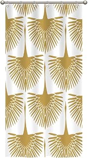 Cortinas de ducha de pájaros de cúrcuma para baño, cisne, pájaro, rebaño amarillo, chinoiserie, cortinas de baño asiáticas, cortina de ducha moderna, 36 x 72 pulgadas, tela de poliéster con