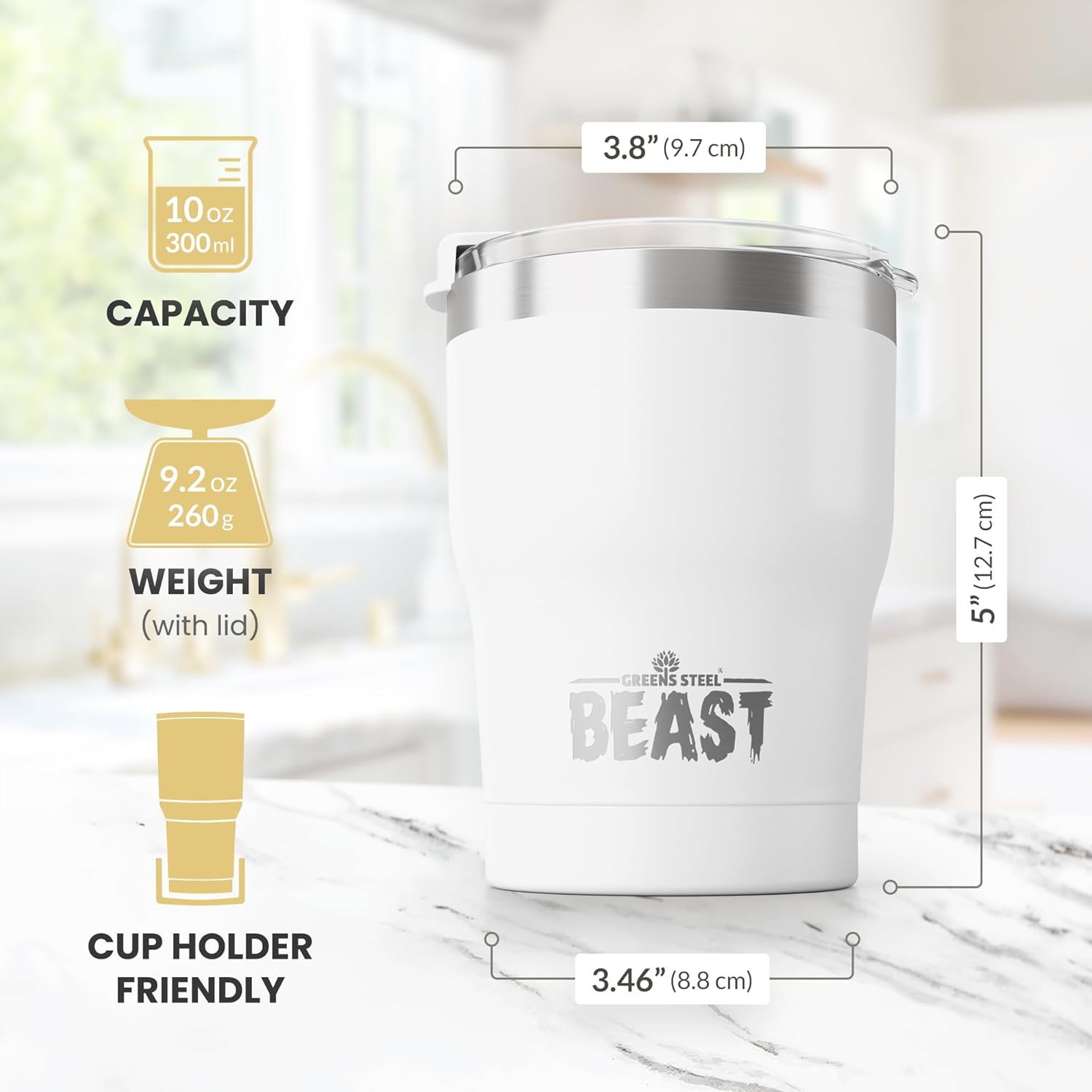 Beast 10 oz Tumbler Stainless Steel Vacuum Insulated Coffee Ice Cup Double Wall Travel Flask (Arctic White) - Image 6