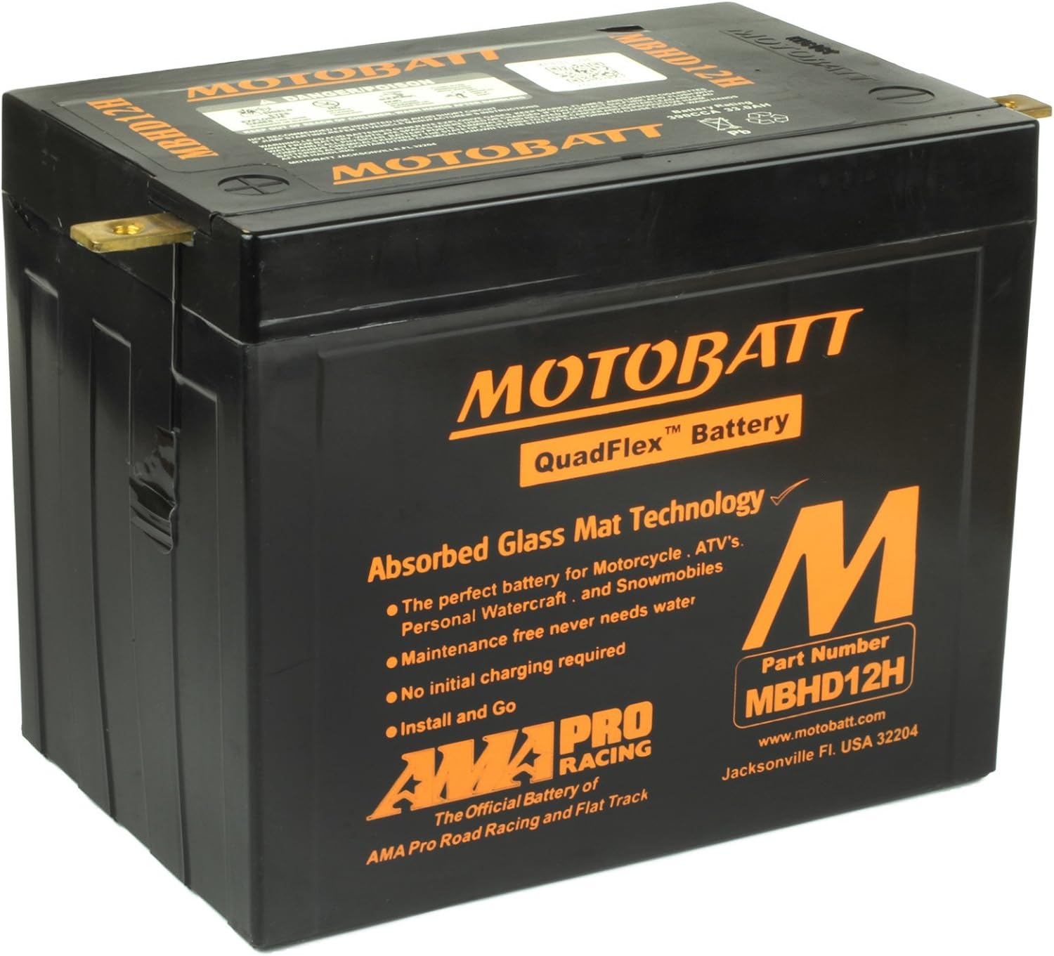 MotoBatt MBHD12H (12V 33 Amp) 390CCA Factory Activated Maintenance Free QuadFlex AGM Battery