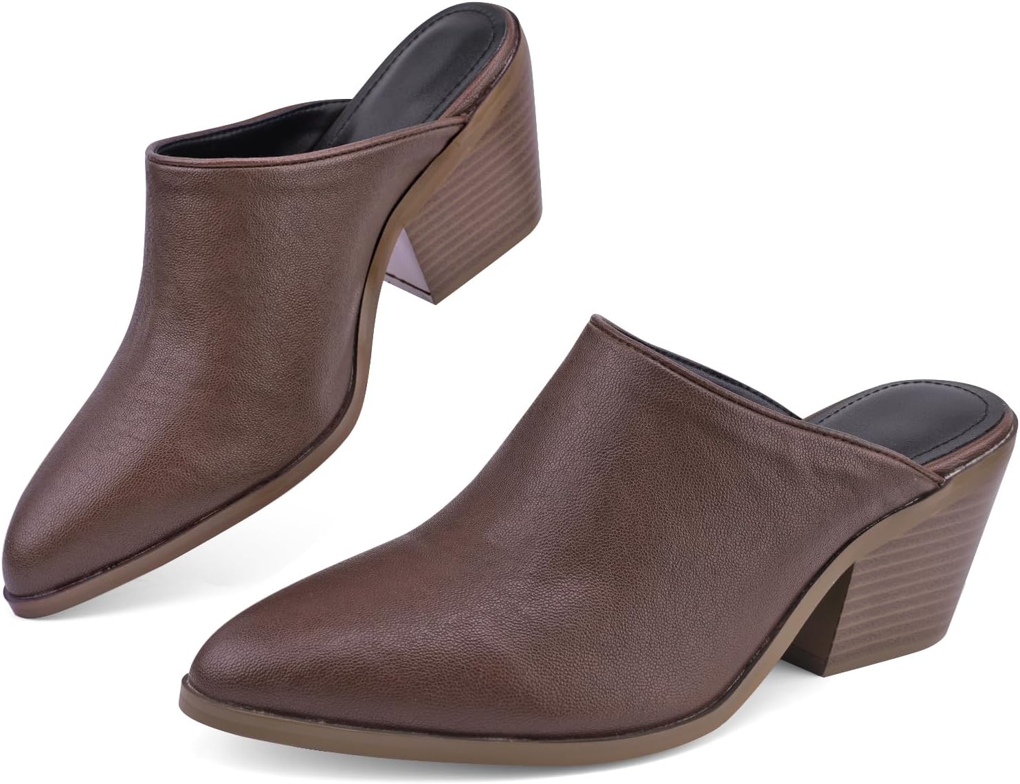 Women’s Pumps Closed Pointed Toe Block Heel Mule Chunky Stacked Heeled Slip On Slippers Casual Comfortable Shoes