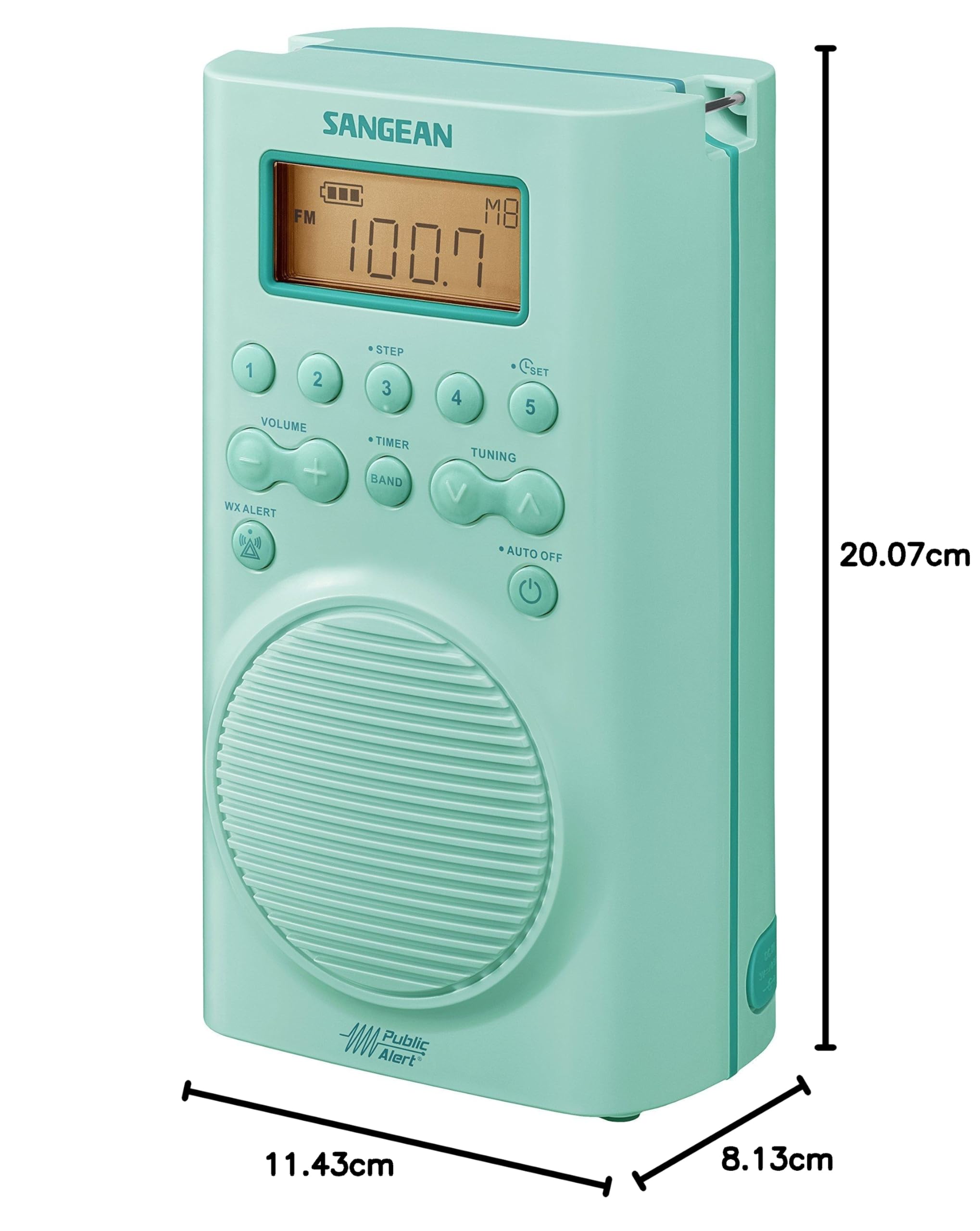 Sangean H205TQ Radio de ducha portátil AM/FM/alerta meteorológica digital, impermeable, turquesa