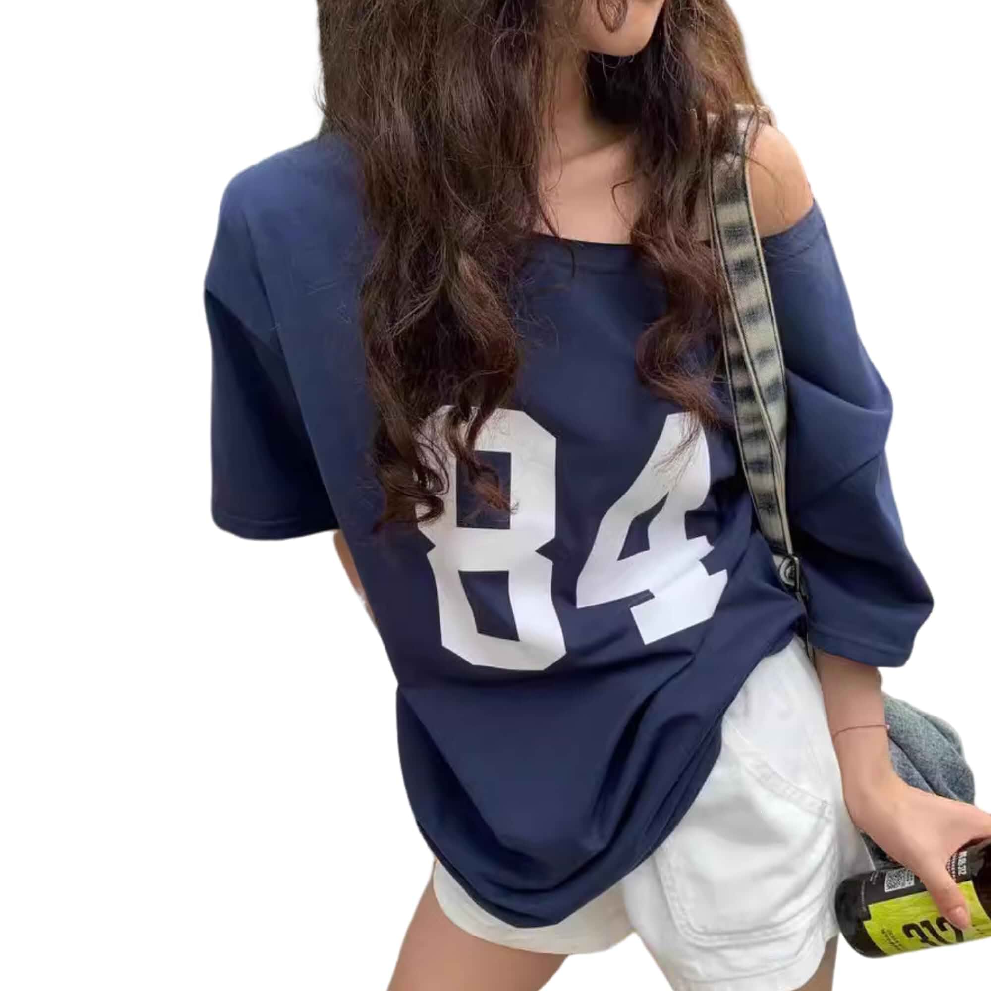 One Shoulder Oversized Tshirts Short Sleeve Y2k Baby Tees Summer Crop Top Jersey Off Shouder Graphic Tee Women Letter Print