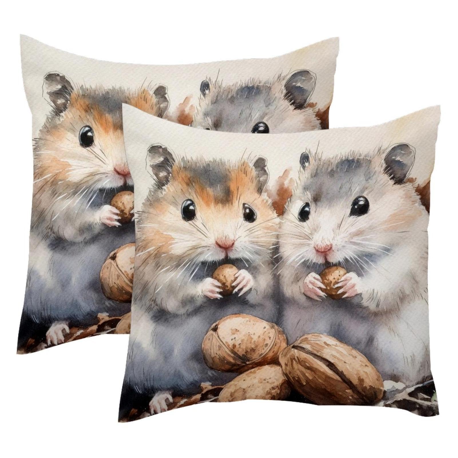 Coussin de canapé velours 50x50 lot de 2 hamsters pour salon