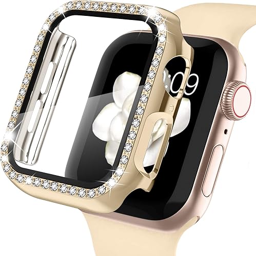 Miniatura 7 de Recoppa funda para Apple Watch con protector de pantalla con cristales brillantes y diamantes de imitación, ultrafina, funda con protección