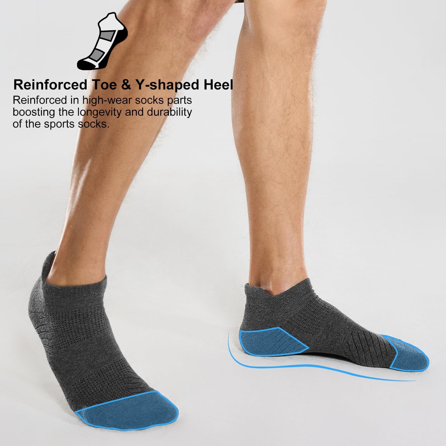 FITRELL 6 Pack Men's Athletic Running Ankle Socks Low Cut Cushioned Wicking Anti-Blister Breathable Sport Socks - Image 6