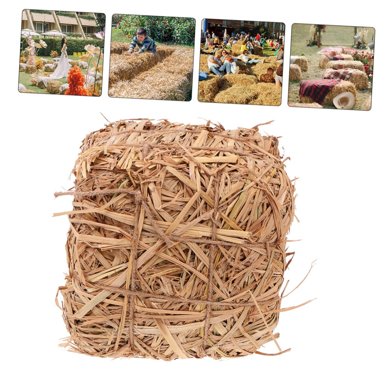 TOYANDONA Décoration de Meule de Foin Carrée 20X20X20 CM en Paille Naturelle, Accessoire Photo d'Extérieur pour Jardin et Mariage, Ornement Automnal Résistant aux Intempéries, Décor