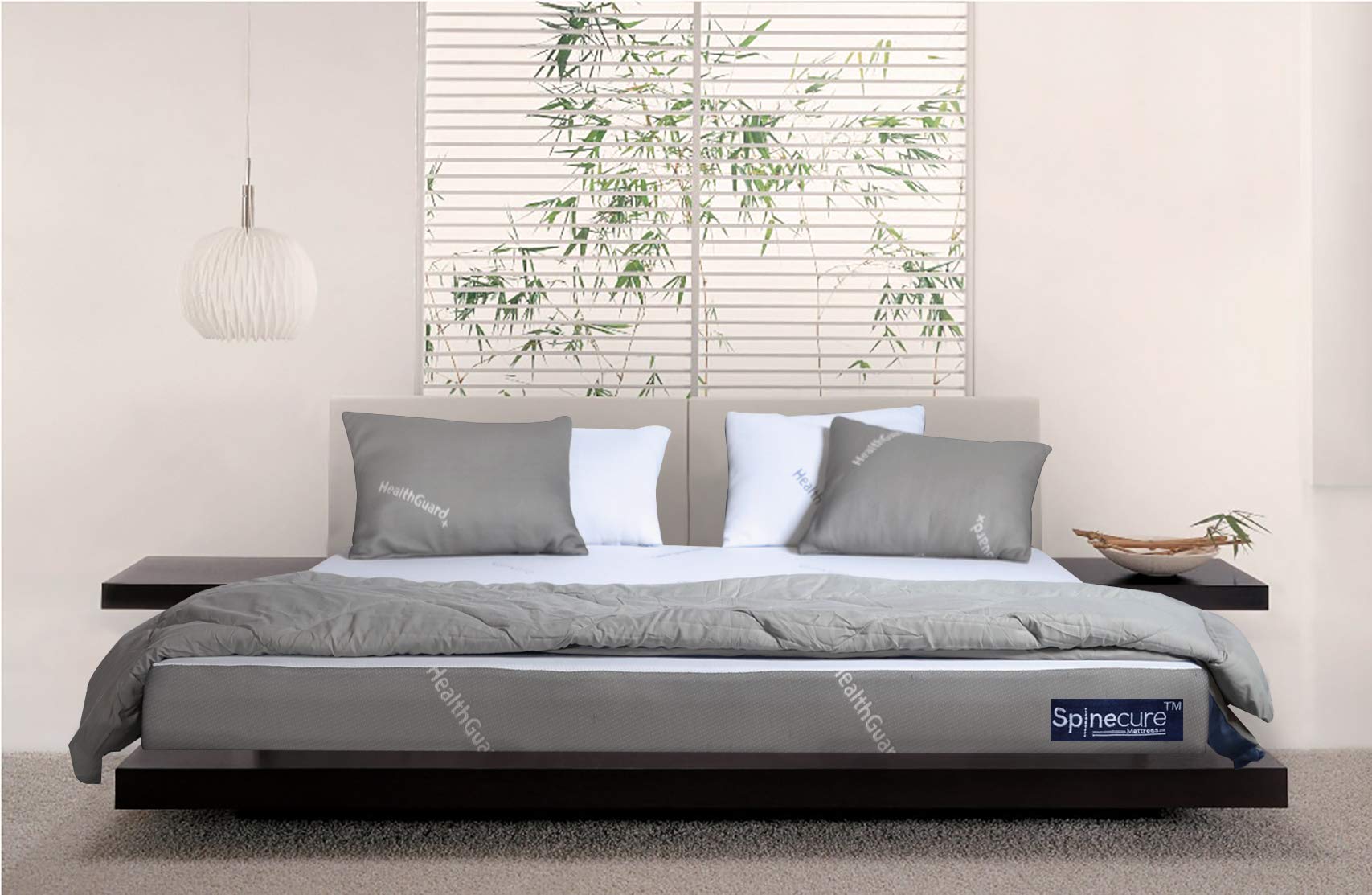 Spinecure Spine-Opedic Health Guard with Certified Anti-Bacterial Jacquard Orthopedic Mattress (72 x 30 x 5 Inches, Single Size) and Waterproof Mattress Protector, White