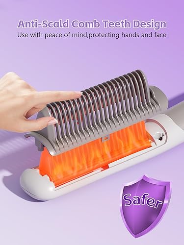 Miniatura 2 de Cepillo alisador de pelo para mujer  Cepillo alisador de cerámica de calentamiento rápido para todo tipo de cabello, diseño antiquemaduras, ideal