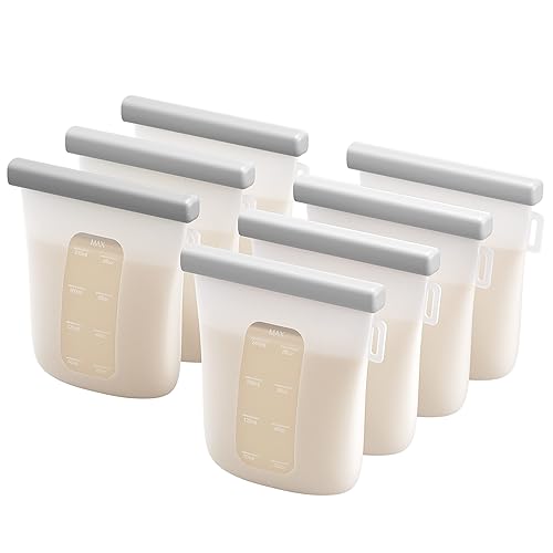 Nuliie 7 bolsas de almacenamiento de leche materna de silicona reutilizables, bolsas de leche materna a prueba de fugas, bolsas de leche materna sin
