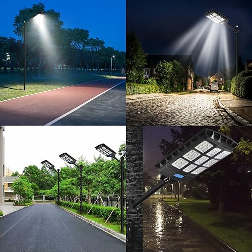 Miniatura 7 de PINSAI Luz de calle solar LED impermeable para exteriores 50000LM gran espolón brillante de seguridad con energía solar lámpara con sensor de