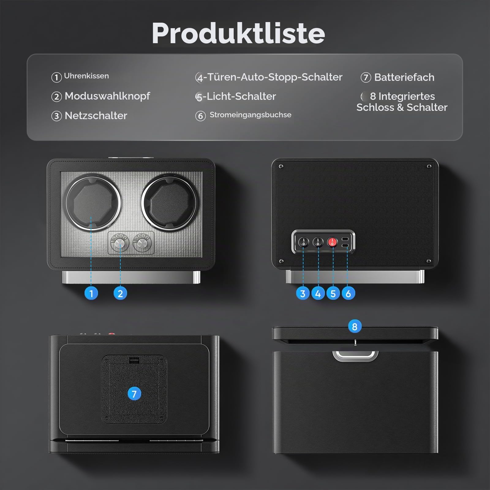 Zyncove Uhrenbeweger 2 Uhren für Automatikuhren, Doppel Uhrenbeweger mit Leisem Motor mit Mehreren Geschwindigkeiten und Rotationseinstellungen