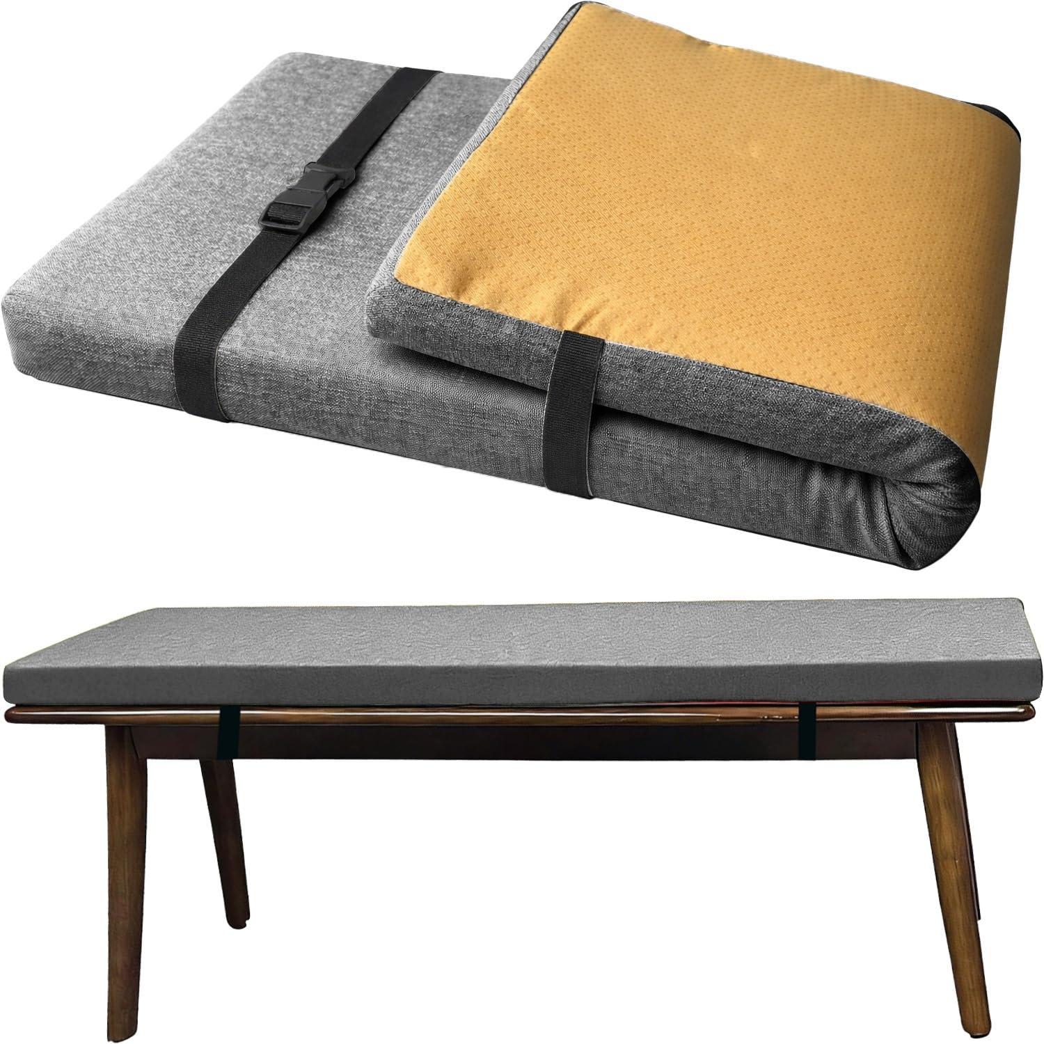 Generico Cuscino per Panca Su Misura con Cinghie Elastiche Spessore in Lino Antiscivolo Imbottitura in Spugna 45D ad Alta Densità per Panca Scarpiera Ingresso Cucina e Finestra(Grigio,140x40cm)