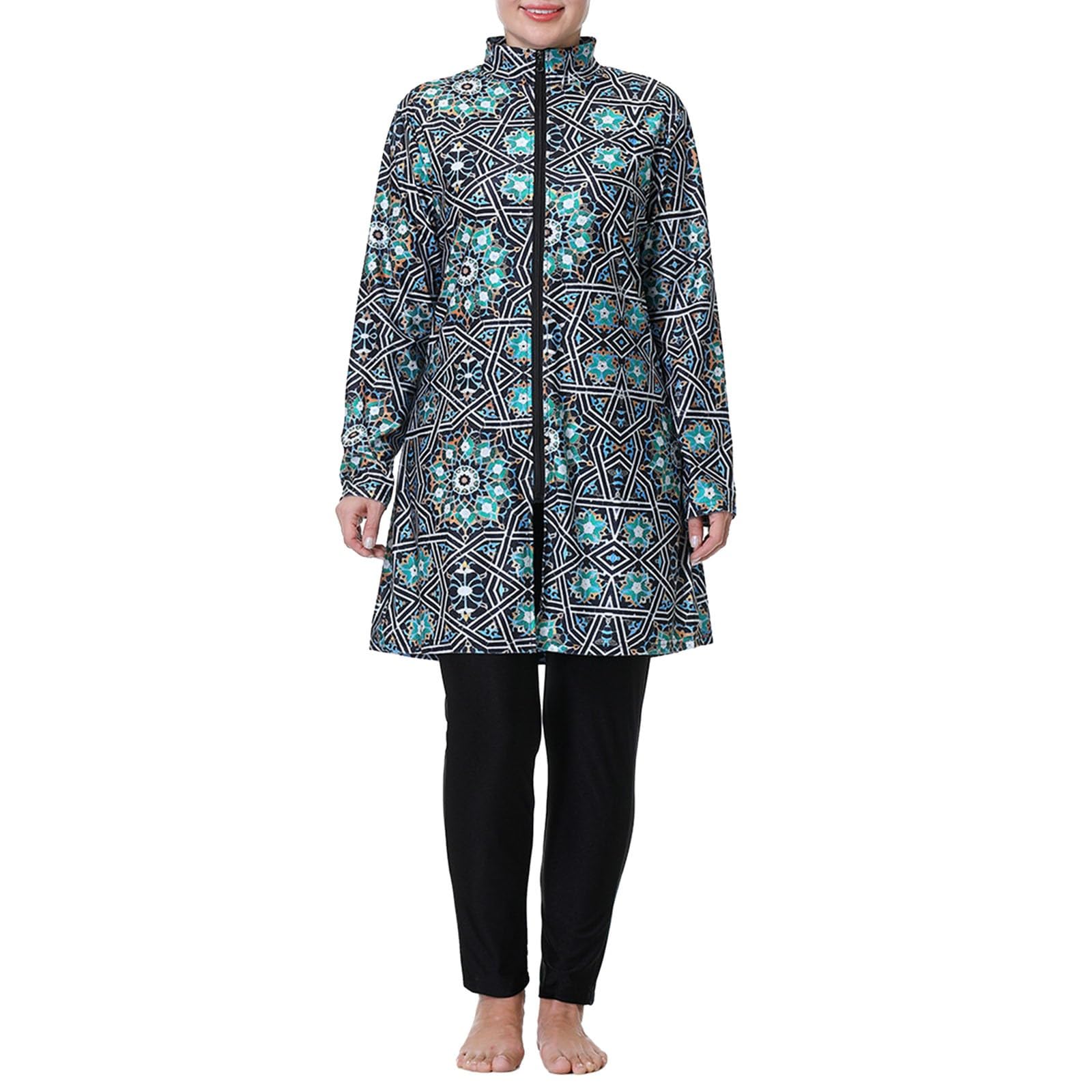 Générique Burkini intégral pour Femme Musulmane, Maillot de Bain Couvrant Ample à Manches Longues avec Capuche et Pantalon, Taille Haute, idéal pour la Natation et la Plage